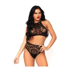 Top Sexy Dentelle Lanières & String - 2 Pièces - LEG AVENUE 81552 - Noir 001